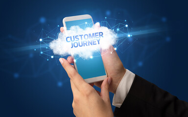 Hand using smartphone with cloud business concept