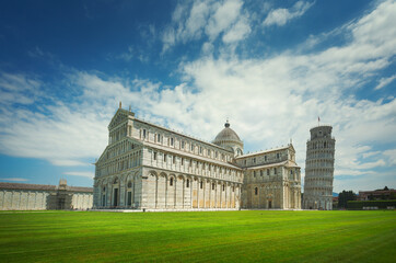 Fototapeta na wymiar Pisa, Miracle Square. Cathedral Duomo and Leaning Tower of Pisa. Tuscany, Italy