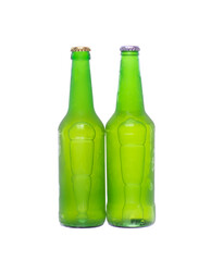 frozen glass beer bottles isolated on white background