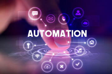 Finger touching tablet with web technology icons concept