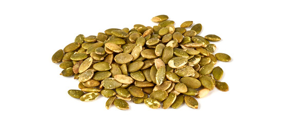 Stack of Black Melon Seeds, close-up, isolated on white background.