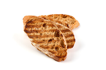 Crostini, crispy toasted bread, isolated on white background.