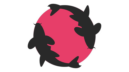 Black silhouette of fish swimming in a red circle