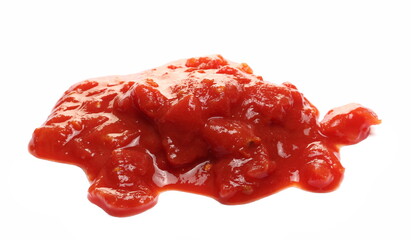 Tomato cubes, pieces organic pure texture isolated on white  