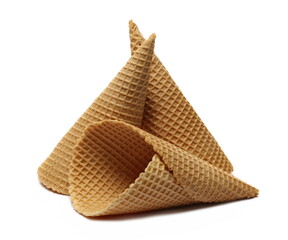 Group empty ice cream cones isolated on white 