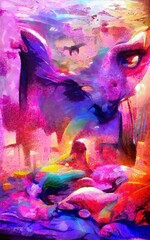 Fototapeta premium Abstract painting impressionism mixed style wall art print. Oil and watercolor digital drawing poster for decoration, big size and high resolution design artwork illustration, bright and vibrant
