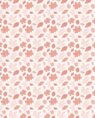Orange seamless pattern with leaves on white background