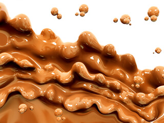 Flow of caramel. Сaramel splash, food and drink illustration, abstract background, isolated 3d rendering