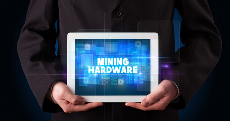 Person holding tablet, technology concept