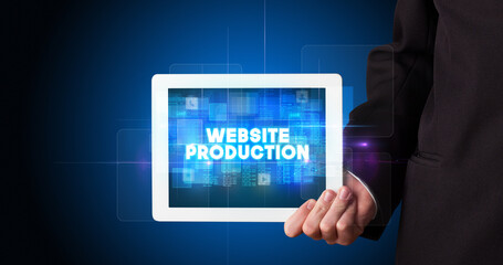 Person holding tablet, technology concept