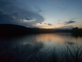 Lake with sun goes down