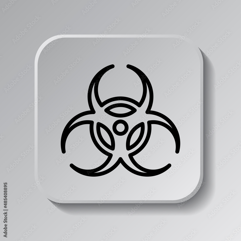 Poster biohazard simple icon vector. flat desing. black icon on square button with shadow. grey background.