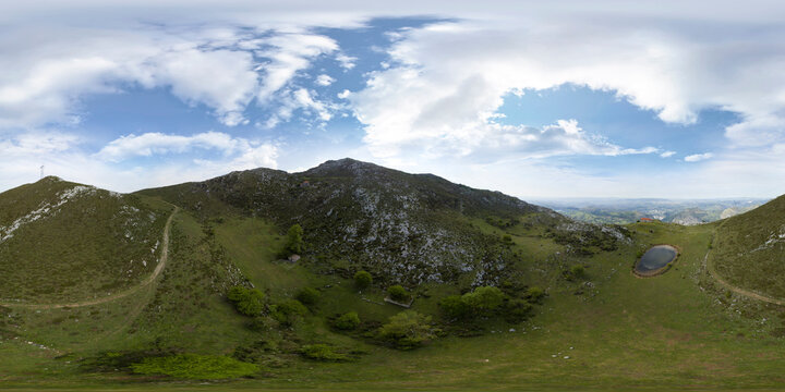 aerial photo with my drone from the Magdalena chaple in the Monsacro mountain of Oviedo, Asturias