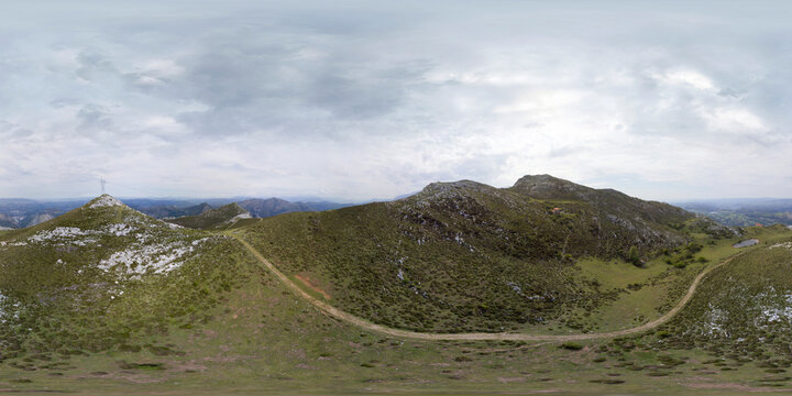 aerial photo with my drone from the Santiago hermitage in the Monsacro mountain of Oviedo, Asturias