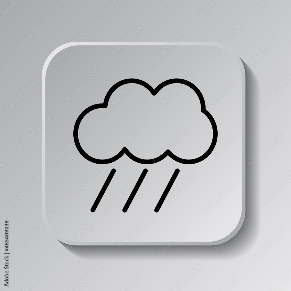 Poster cloud rain simple icon. flat desing. black icon on square button with shadow. grey background.ai