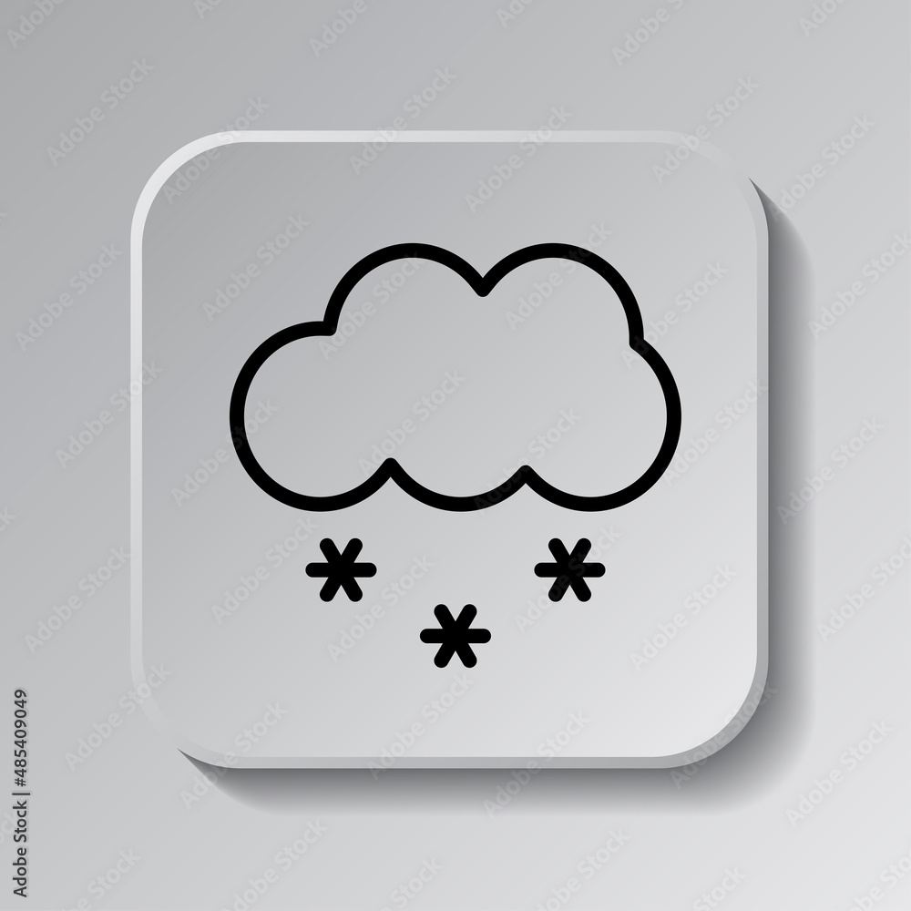 Poster cloud snow simple icon. flat desing. black icon on square button with shadow. grey background.ai