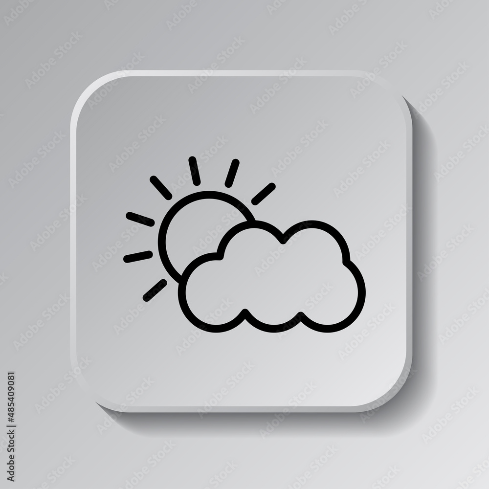 Aufkleber cloud sun simple icon. flat desing. black icon on square button with shadow. grey background.ai