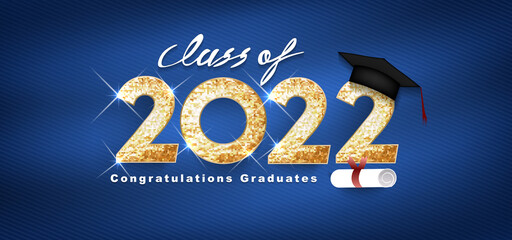 Class of 2022 Vector text for graduation gold design, congratulation event, T-shirt, party, high school or college graduate. Lettering for greeting, invitation card
