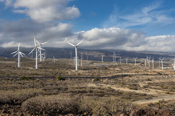 Windmills in Tenerife, Canary Islands, Spain.