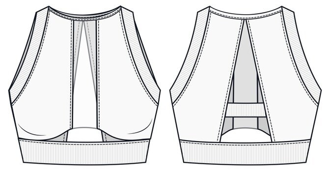 Womens Top fashion flat template. Girls Sports Bra fashion drawing template. Sportswear Crop Top template.