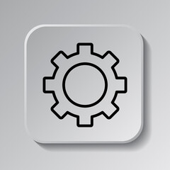 Gear simple icon vector. Flat desing. Black icon on square button with shadow. Grey background.ai