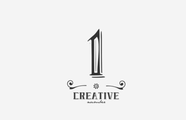1 vintage number logo icon with black and white color design. Creative template for company and business