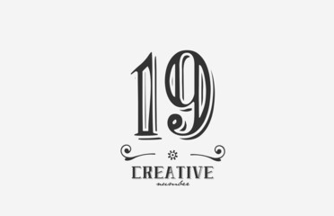 19 vintage number logo icon with black and white color design. Creative template for company and business