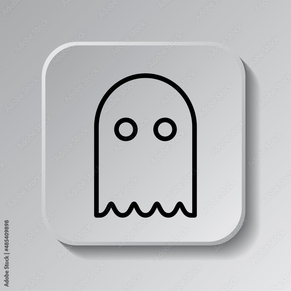 Aufkleber ghost simple icon. flat desing. black icon on square button with shadow. grey background.ai