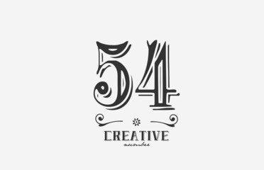 54 vintage number logo icon with black and white color design. Creative template for company and business