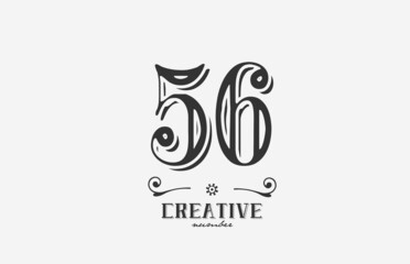 56 vintage number logo icon with black and white color design. Creative template for company and business