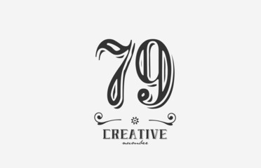 79 vintage number logo icon with black and white color design. Creative template for company and business