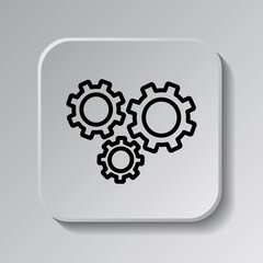Gears simple icon vector. Flat desing. Black icon on square button with shadow. Grey background.ai