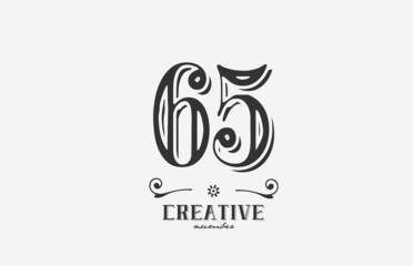 65 vintage number logo icon with black and white color design. Creative template for company and business