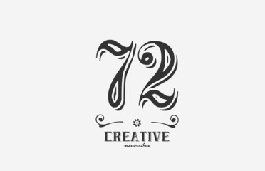 72 vintage number logo icon with black and white color design. Creative template for company and business