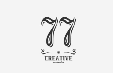 77 vintage number logo icon with black and white color design. Creative template for company and business