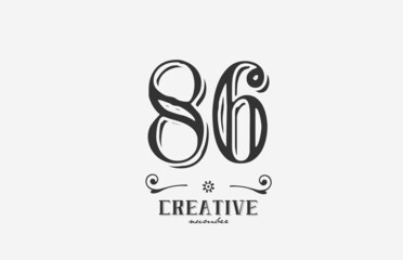 86 vintage number logo icon with black and white color design. Creative template for company and business