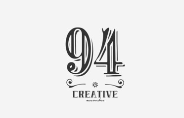 94 vintage number logo icon with black and white color design. Creative template for company and business