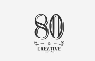 80 vintage number logo icon with black and white color design. Creative template for company and business