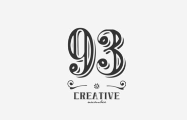 93 vintage number logo icon with black and white color design. Creative template for company and business