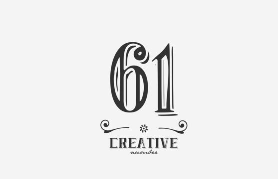 61 vintage number logo icon with black and white color design. Creative template for company and business