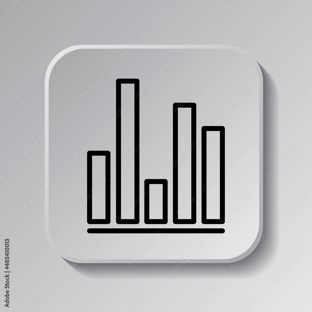 Poster graph, diagram simple icon. flat desing. black icon on square button with shadow. grey background.ai