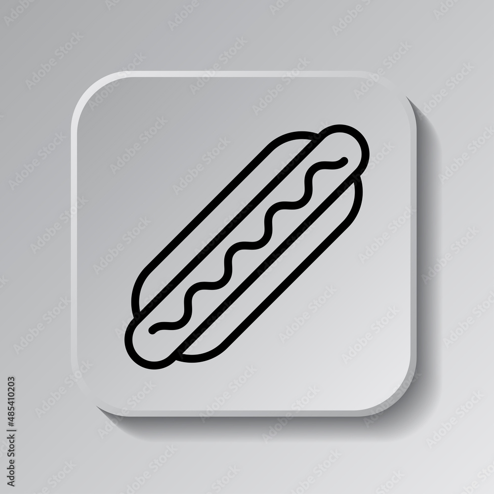 Poster hot dog simple icon vector. flat desing. black icon on square button with shadow. grey background.ai