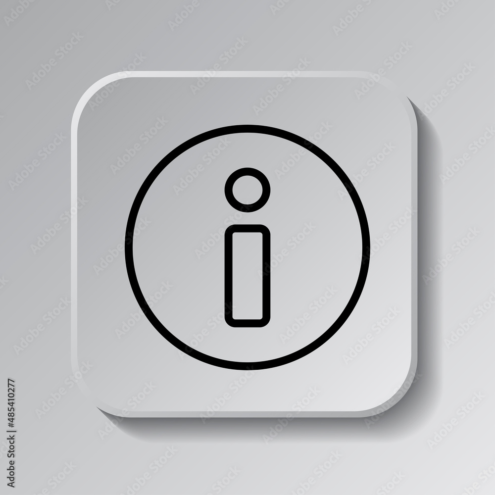 Poster information sign simple icon. flat desing. black icon on square button with shadow. grey background.