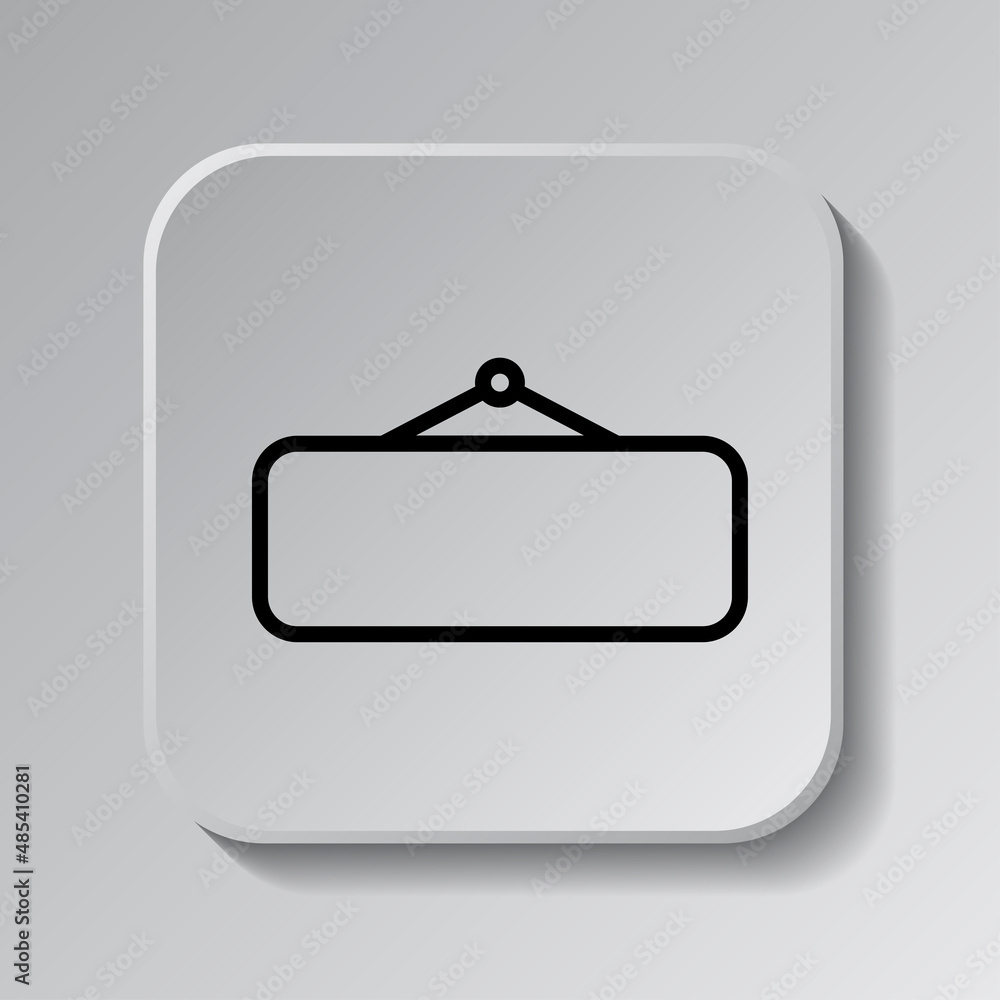Poster information tag simple icon vector. flat desing. black icon on square button with shadow. grey backg