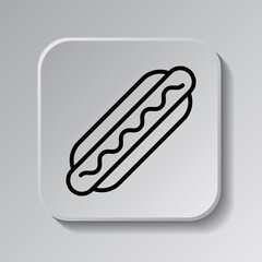 Hot Dog simple icon vector. Flat desing. Black icon on square button with shadow. Grey background.ai