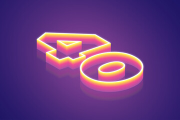 3d render, 40 number Forty percent, the best digital symbol illustration, pink purple gradient neon light glowing on the dark blue-purple background