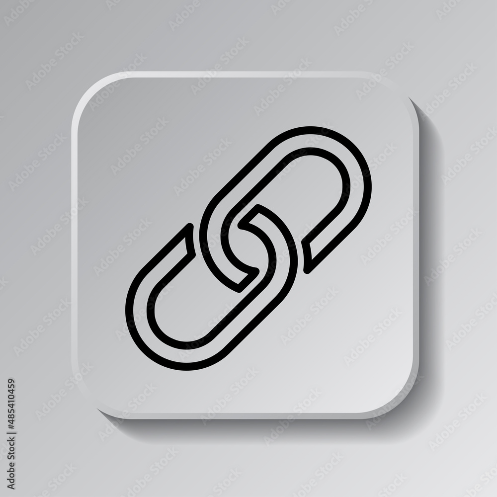 Poster link simple vector, icon. flat desing. black icon on square button with shadow. grey background.ai