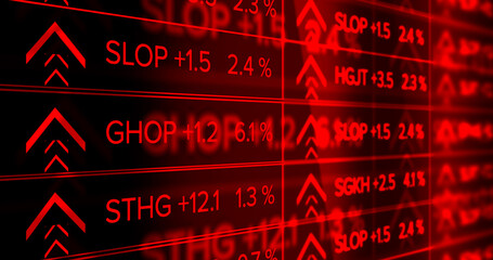 Futuristic digital Stock Market Ticker Red Version - Thriving economy - Slant Angle