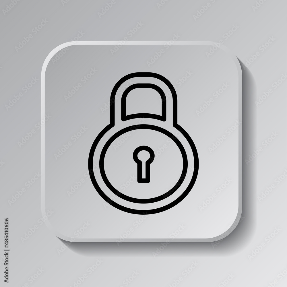 Poster lock vector simple icon. flat desing. black icon on square button with shadow. grey background.ai