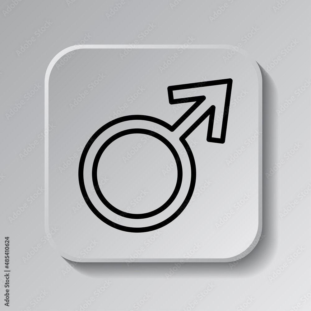 Aufkleber male simple icon vector. flat desing. black icon on square button with shadow. grey background.ai